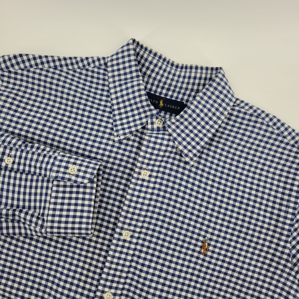 Ralph Lauren Button Down Shirt Mens XL Blue Gingham Check Cotton Long Sleeve